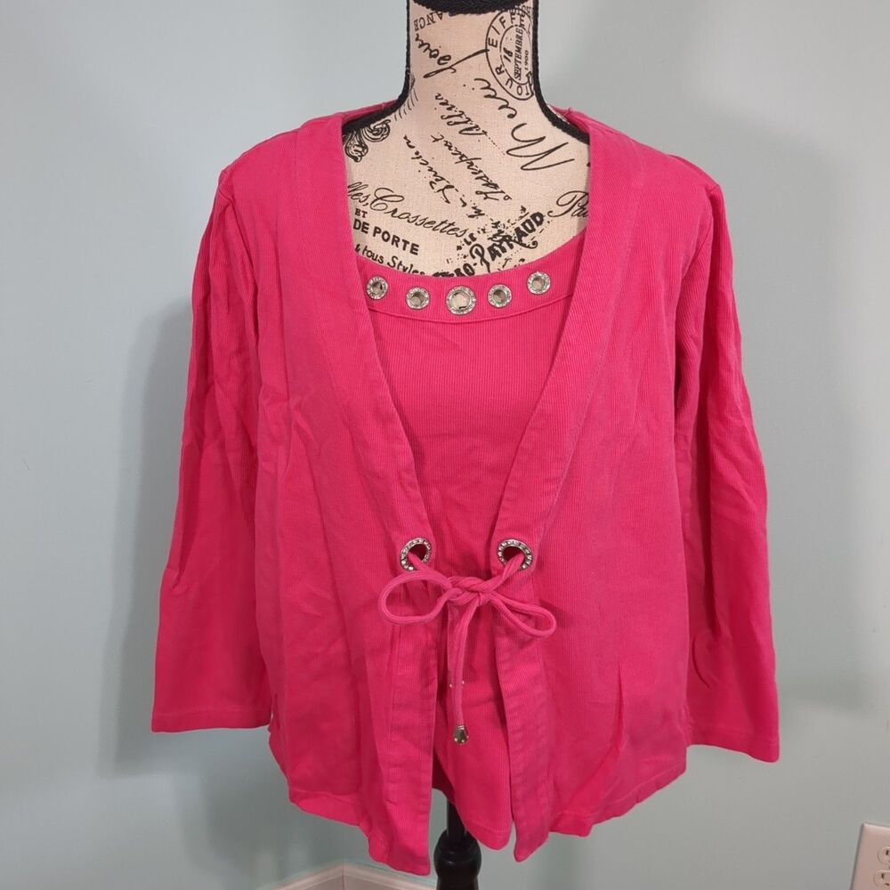Quacker Factory Women's Large Pink Tunic With Long Sleeve Cover Decorative Neck